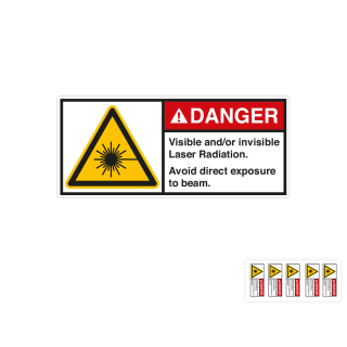 Produkt Hauptbild von ANSI-Aufkleber: DANGER Visible and/or invisible Laser Radiation [...], UL-anerkannt, ANSI Z535-4, Folie selbstklebend, versch. Größen