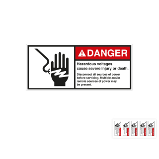 Produkt Hauptbild von ANSI-Aufkleber: DANGER Hazardous voltages cause severe injury or death [...], UL-anerkannt, ANSI Z535-4, Folie selbstklebend, versch. Größen