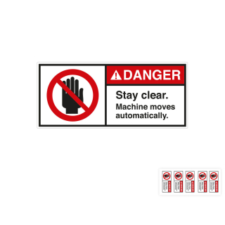 Produkt Hauptbild von ANSI-Aufkleber: DANGER Stay clear. Machine moves automatically, UL-anerkannt, ANSI Z535-4, Folie selbstklebend, versch. Größen