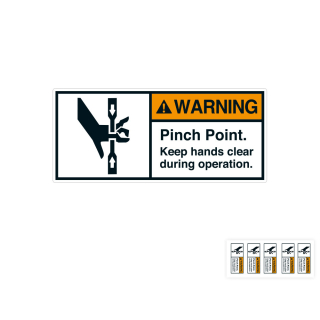 Produkt Hauptbild von ANSI-Aufkleber: WARNING Pinch point. Keep hands clear during operation, UL-anerkannt, ANSI Z535-4, Folie selbstklebend, versch. Größen