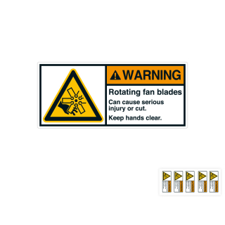 Produkt Hauptbild von ANSI-Aufkleber: WARNING Rotating fan blades can cause serious injury or cut, UL-anerkannt, ANSI Z535-4, Folie selbstklebend, versch. Größen