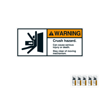 Produkt Hauptbild von ANSI-Aufkleber: WARNING Crush hazard. Can cause serious injury or death, UL-anerkannt, ANSI Z535-4, Folie selbstklebend, versch. Größen