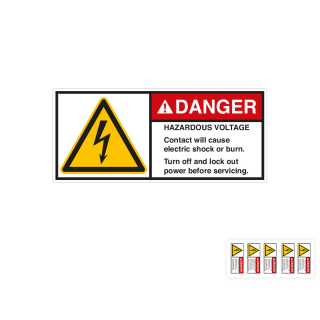 Produkt Hauptbild von ANSI-Aufkleber: DANGER Hazardous voltage [...], UL-anerkannt, ANSI Z535-4, Folie selbstklebend, versch. Größen