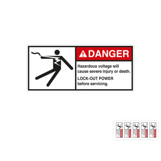 Produkt Hauptbild von ANSI-Aufkleber: DANGER Hazardous voltage will cause severe injury or death [...], UL-anerkannt, ANSI Z535-4, Folie selbstklebend, versch. Größen