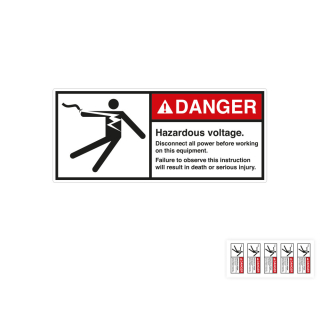 Produkt Hauptbild von ANSI-Aufkleber: DANGER Hazardous voltage [...], UL-anerkannt, ANSI Z535-4, Folie selbstklebend, versch. Größen