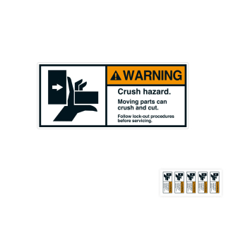 Produkt Hauptbild von ANSI-Aufkleber: WARNING Crush hazard. Moving parts can crush and cut [...], UL-anerkannt, ANSI Z535-4, Folie selbstklebend, versch. Größen