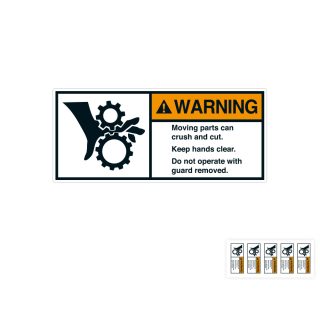 Produkt Hauptbild von ANSI-Aufkleber: WARNING Moving parts can crush and cut. Keep hands clear. [...], UL-anerkannt, ANSI Z535-4, Folie selbstklebend, versch. Größen