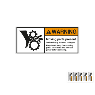Produkt Hauptbild von ANSI-Aufkleber: WARNING Moving parts present. Serious injury [...], UL-anerkannt, ANSI Z535-4, Folie selbstklebend, versch. Größen