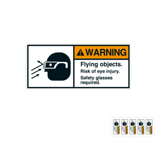 Produkt Hauptbild von ANSI-Aufkleber: WARNING Flying objects. Risk of eye injury [...], UL-anerkannt, ANSI Z535-4, Folie selbstklebend, versch. Größen