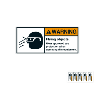 Produkt Hauptbild von ANSI-Aufkleber: WARNING Flying objects [...], UL-anerkannt, ANSI Z535-4, Folie selbstklebend, versch. Größen