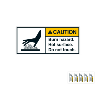 Produkt Hauptbild von ANSI-Aufkleber: CAUTION Burn hazard. Hot surface [...], UL-anerkannt, ANSI Z535-4, Folie selbstklebend, versch. Größen