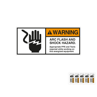 Produkt Hauptbild von ANSI-Aufkleber: WARNING Arc flash and shock hazard [...], UL-anerkannt, ANSI Z535-4, Folie selbstklebend, versch. Größen