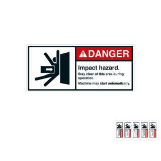 Produkt Hauptbild von ANSI-Aufkleber: DANGER Impact hazard [...], UL-anerkannt, ANSI Z535-4, Folie selbstklebend, versch. Größen