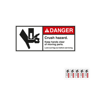 Produkt Hauptbild von ANSI-Aufkleber: DANGER Crush hazard. Keep hands clear of moving parts [...], UL-anerkannt, ANSI Z535-4, Folie selbstklebend, versch. Größen