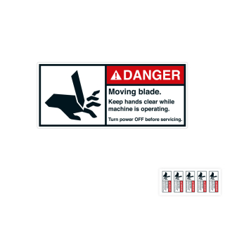 Produkt Hauptbild von ANSI-Aufkleber: DANGER Moving blade [...], UL-anerkannt, ANSI Z535-4, Folie selbstklebend, versch. Größen