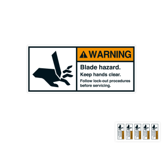 Produkt Hauptbild von ANSI-Aufkleber: WARNING Blade hazard. Keep hands clear [...], UL-anerkannt, ANSI Z535-4, Folie selbstklebend, versch. Größen