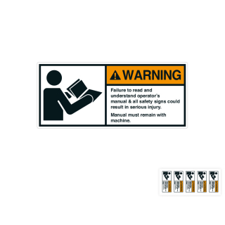 Produkt Hauptbild von ANSI-Aufkleber: WARNING Failure to read and understand [...], UL-anerkannt, ANSI Z535-4, Folie selbstklebend, versch. Größen
