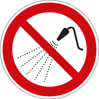 Verbotsschild: Mit Wasser spritzen verboten, ISO, Folie selbstklebend, Ø 100 mm, 1 Stück 