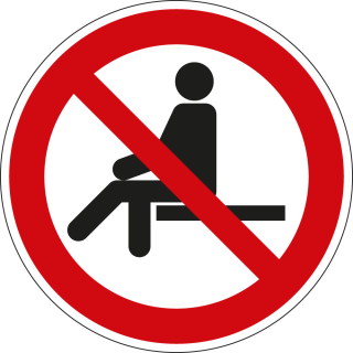 Verbotsschild: Sitzen verboten, ISO, Folie selbstklebend, Ø 100 mm, 1 Stück
