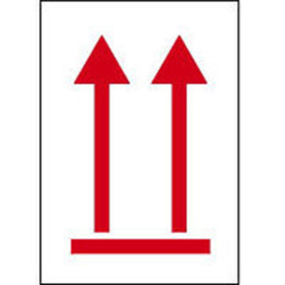 Verpackungsetikett: Oben, rot, permanent haftendes Haftpapier selbstklebend, 74 mm x 105 mm, 500 St./Rolle