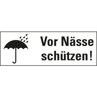Verpackungsetikett: Vor Nässe schützen, weiß, permanent haftendes Haftpapier, 147 mm x 50 mm, 250 St./Rolle