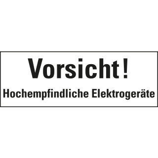 Verpackungsetikett: Vorsicht! Hochempfindliche Elektrogeräte, weiß, permanent haftendes Haftpapier, 147 mm x 50 mm, 250 St./Rolle