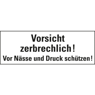 Verpackungsetikett: Vorsicht zerbrechlich! Vor Nässe und Druck schützen!, weiß, permanent haftendes Haftpapier, 147 mm x 50 mm, 250 St./Rolle