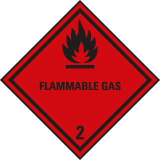 Verpackungskennzeichen: Klasse 2.1 - mit Zusatztext Flammable Gas, rot-schwarz, IMDG-Code, GGVSEB, ADR, IATA, seewasserbeständige Folie, 100 mm x 100 mm, 1 Stück