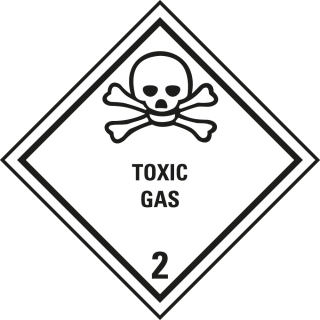 Verpackungskennzeichen: Klasse 2.3 - mit Zusatztext Toxic Gas, weiß-schwarz, IMDG-Code, GGVSEB, ADR, IATA, seewasserbeständige Folie, 100 mm x 100 mm, 1 Stück