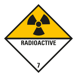 Verpackungskennzeichen: Klasse 7D - Radioactive, weiß-gelb, IMDG-Code, GGVSEB, ADR, IATA, seewasserbeständige Folie, 100 mm x 100 mm, 1 Stück