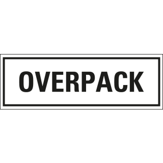 Verpackungskennzeichen: OVERPACK, weiß-schwarz, IMDG-Code, GGVSEB, ADR, seewasserbeständige Folie, 147 mm x 50 mm, 500 St./Rolle