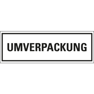 Verpackungskennzeichen: UMVERPACKUNG, weiß-schwarz, IMDG-Code, GGVSEB, ADR, seewasserbeständige Folie, 147 mm x 50 mm, 500 St./Rolle