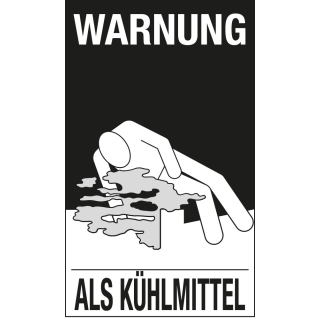 Verpackungskennzeichen: Warnung - als Kühlmittel, weiß-schwarz, ADR 2015, seewasserbeständige Folie, 250 mm x 150 mm, 1 Stück