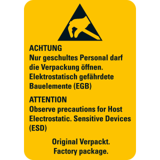 Verpackungssiegel: ACHTUNG Nur geschultes Personal darf die Verpackung öffnen [...], 2-sprachig, Dokumentenfolie, 35 mm x 50 mm, 500 St./Rolle