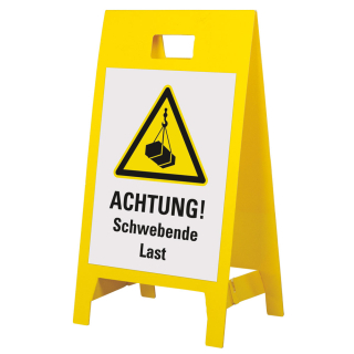 Warnaufsteller leicht: Achtung! Schwebende Last, Symbol und Text, doppelseitig, Polypropylen, 350 x 650 mm, 1 Stück