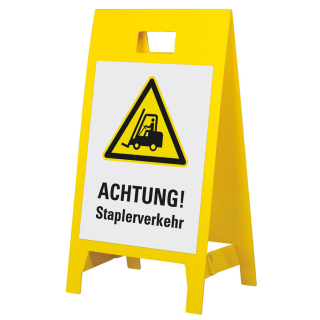 Warnaufsteller leicht: Achtung! Staplerverkehr, Symbol und Text, doppelseitig, Polypropylen, 350 x 650 mm, 1 Stück