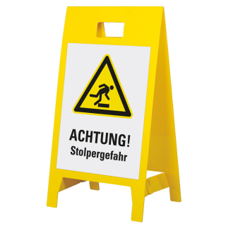 Warnaufsteller leicht: Achtung! Stolpergefahr, Symbol und Text, doppelseitig, Polypropylen, 350 x 650 mm, 1 Stück