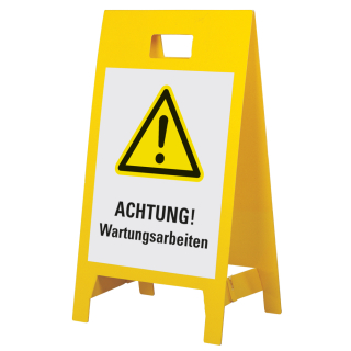Warnaufsteller leicht: Achtung! Wartungsarbeiten, Symbol und Text, doppelseitig, Polypropylen, 350 x 650 mm, 1 Stück