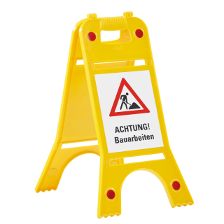 Warnaufsteller mit Reflektoren: Achtung! Bauarbeiten, Symbol und Text, doppelseitig, Polypropylen, 245 x 620 mm, 1 Stück