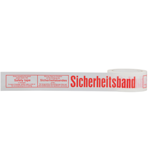 Warnband: Sicherheitsband, zweisprachig, weiß-rot, Polypropylen-Folie mit starkem Acrylkleber, 50 mm x 66 m, 6 Rollen / Verpackungseinheit