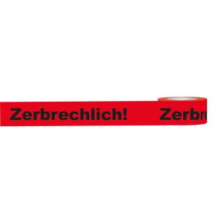 Warnband: Zerbrechlich!, rot-schwarz, Polypropylen-Folie mit starkem Acrylkleber, 50 mm x 66 m, 6 Rollen / Verpackungseinheit