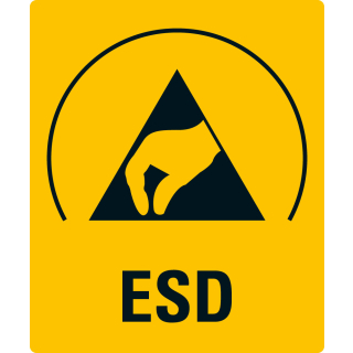 Warnetikett: ESD-Schutz, Folie selbstklebend, 25 mm x 30 mm, 500 St./Rolle