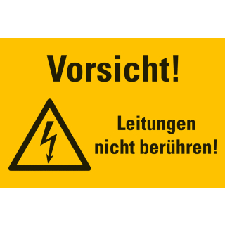 Warnschild: Vorsicht! Leitungen nicht berühren!, Blitzpfeil, Kunststoff, 200 mm x 120 mm, 1 Stück