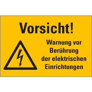 Kombi-Warnschild: Vorsicht! Warnung vor Berührung der elektrischen Einrichtungen, Blitzpfeil, RoHS konform, Folie oder Kunststoff, verschiedene Größen, nur als Einzelstück