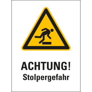 Aufkleber für Warnaufsteller: Achtung! Stolpergefahr, ISO, Folie selbstklebend, 150 x 200 oder 300 x 400 mm