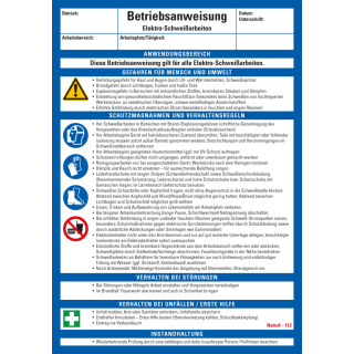 Aushang Betriebsanweisung Elektro-Schweißarbeiten, blau-weiß