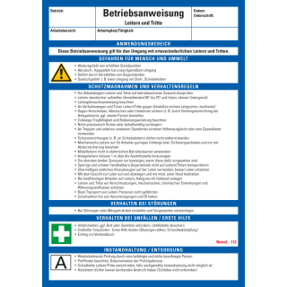 Aushang Betriebsanweisung Leitern und Tritte, blau-weiß