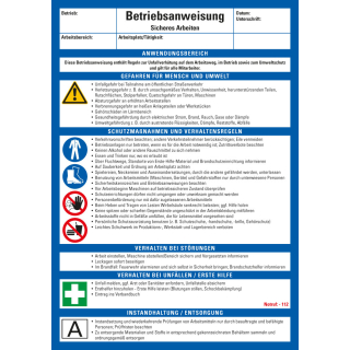 Aushang Betriebsanweisung Sicheres Arbeiten, blau-weiß