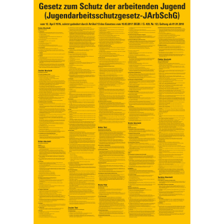 Aushang Gesetz zum Schutz der arbeitenden Jugend, gelb