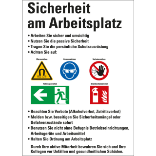 Aushang Sicherheit am Arbeitsplatz, weiß